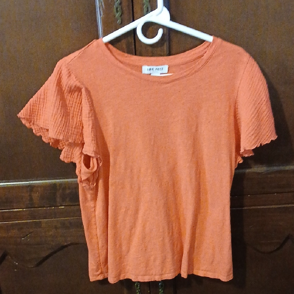 Red Ruffle Sleeve Top Womens Size L